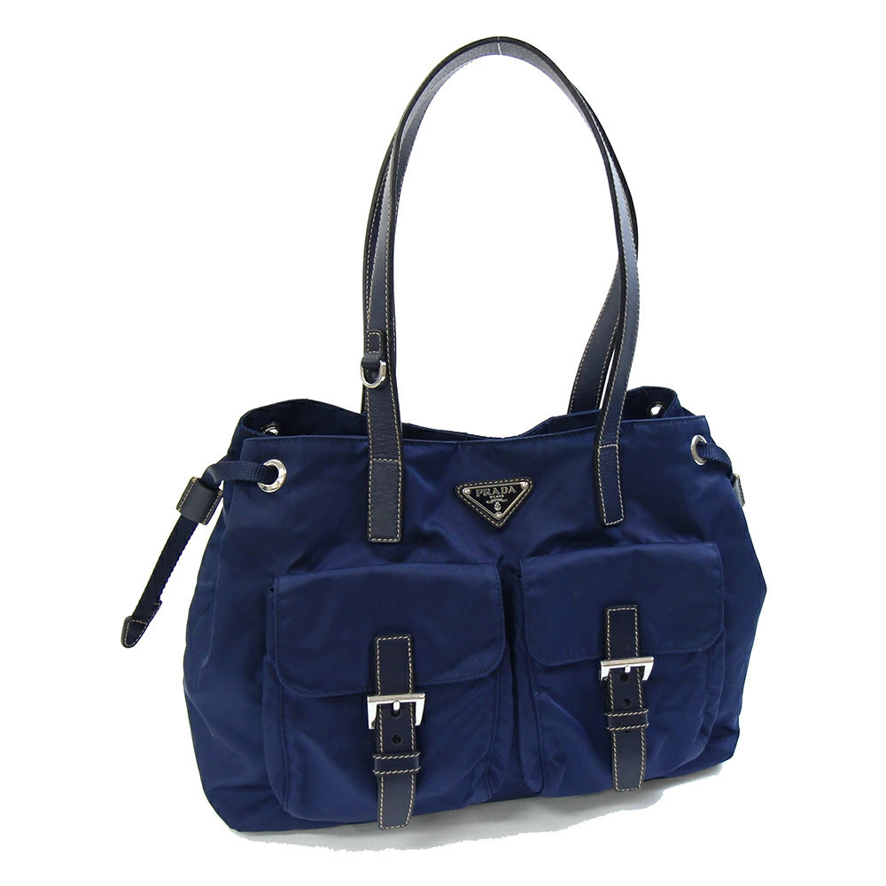 Prada tote bag Navy Blue leather shoulder